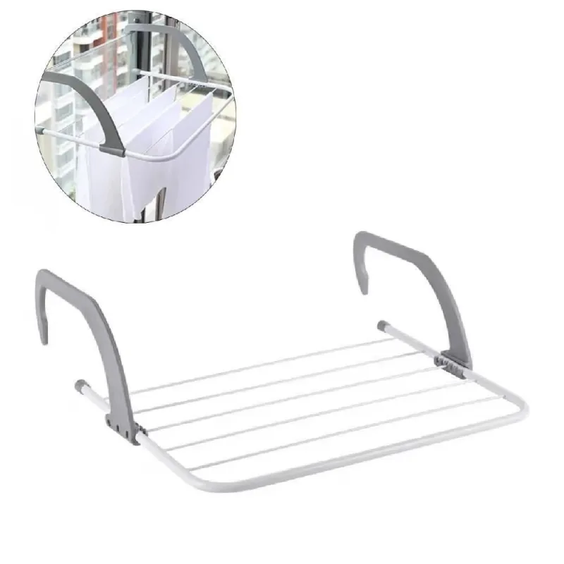 Varal Portatil De Porta Janela Sacada Apartamento Suporte Seca Roupa Dobravel 5 Varetas Pratico Metalico Branco - OUTRAS - Utilidades Domesticas