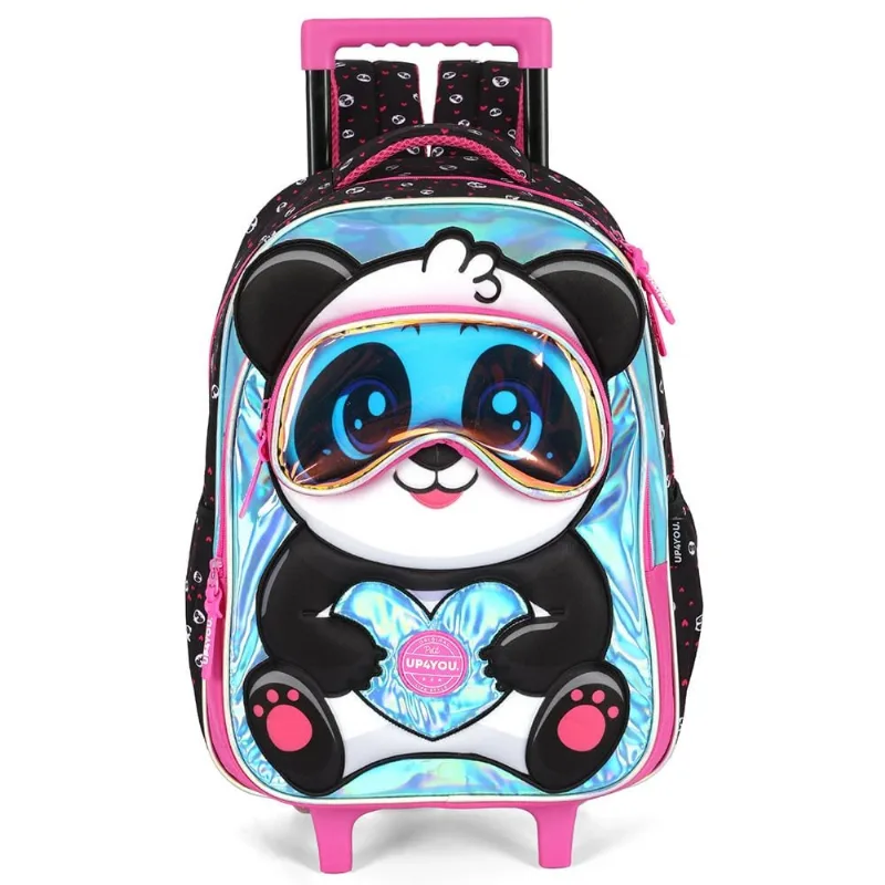 Mochila de Rodinhas Com Alça Luxcel Up4You Panda Pink Preto Único