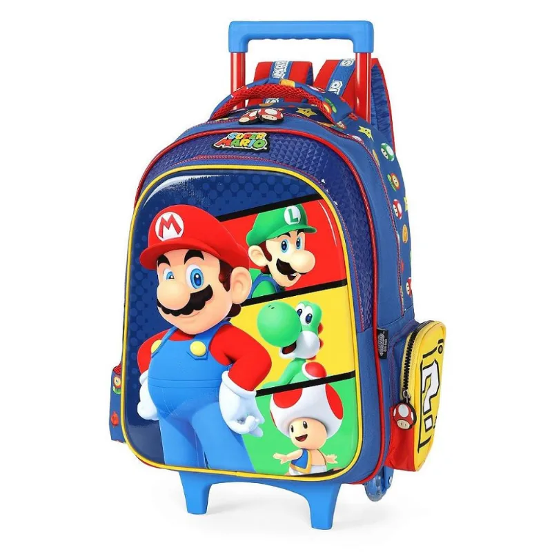 Mochila de Rodinhas Luxcel Com Alça Mario Bros Azul Único