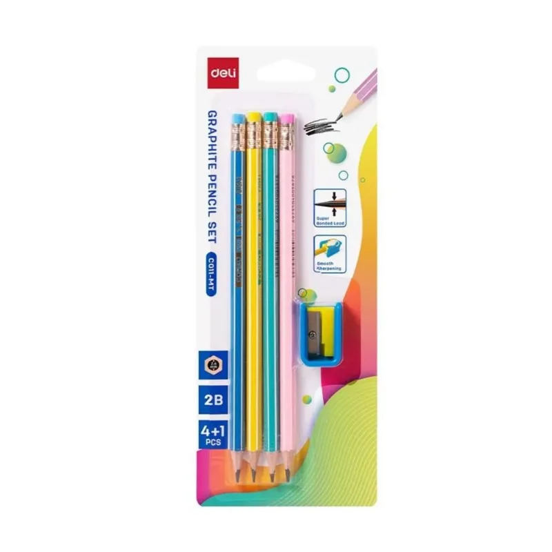 Kit Escolar Deli 4 Lapis 1 Apontador Colorido 1608 (MP)