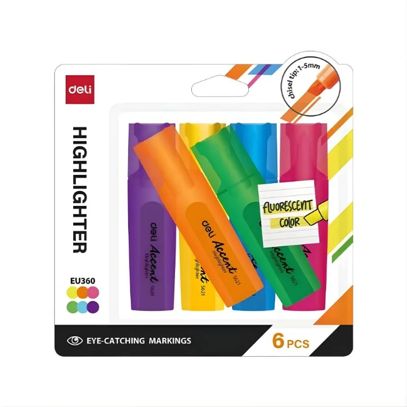 Kit Marcador De Texto Deli 6 Cores 1.0-5.0 Mm 1581 (MP)