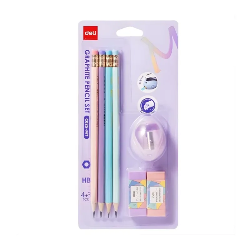 Kit Escolar Deli 4 Lapis 1 Apontador 2 Borrachas Colorido 1610 (MP)