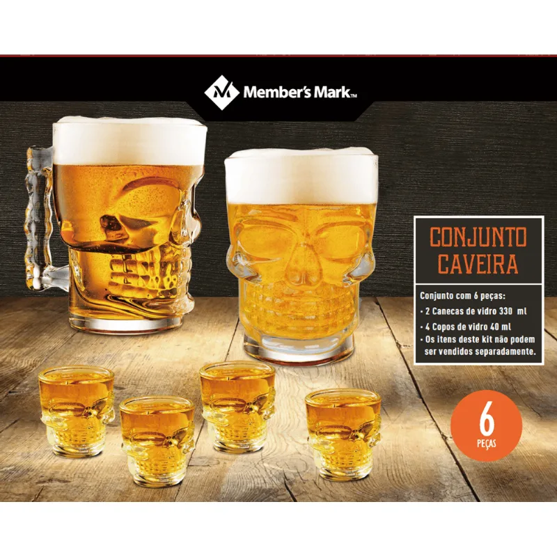 Conjunto de 2 Canecas e 4 copos Caveira Member's Mark 6 Unidades