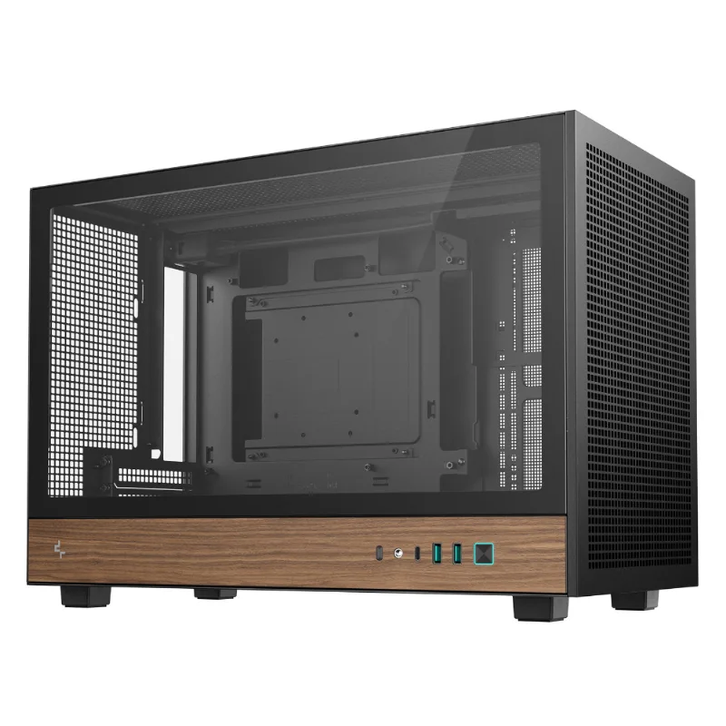 Gabinete Gamer Deepcool CH260 Wood S/Fan Micro-ATX Madeira Real USB-C Preto R-CH260-BKNWM0-G-1