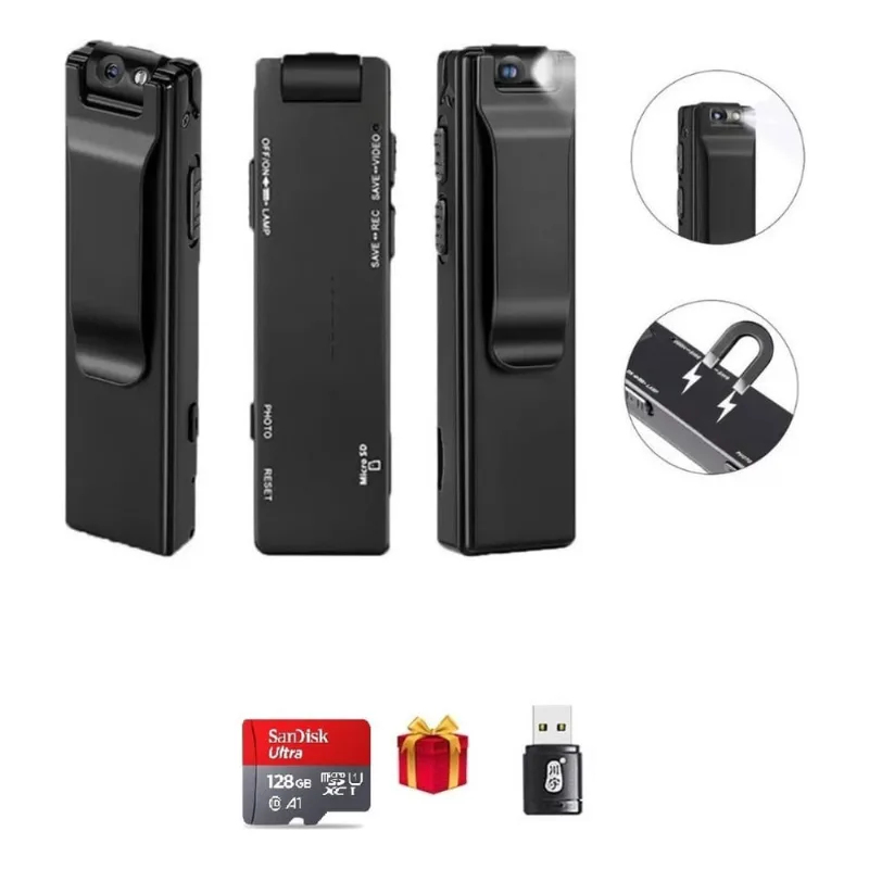 Filmadora Gravadora De Vídeo Voz HD 1080p Tira Foto 90° Bateria 1100mAh A3 128gb Pronta Entrega
