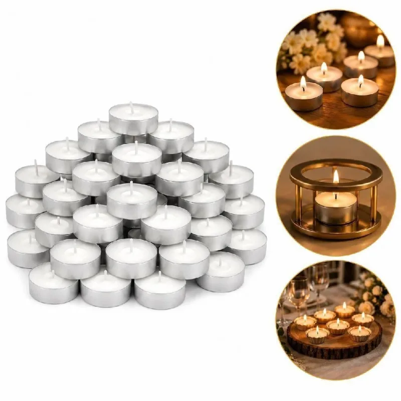 Kit 50 Velas Rechaud Decorativas Iluminacao Suave Chama Uniforme Branco Parafina Recipiente Aluminio - OUTRAS