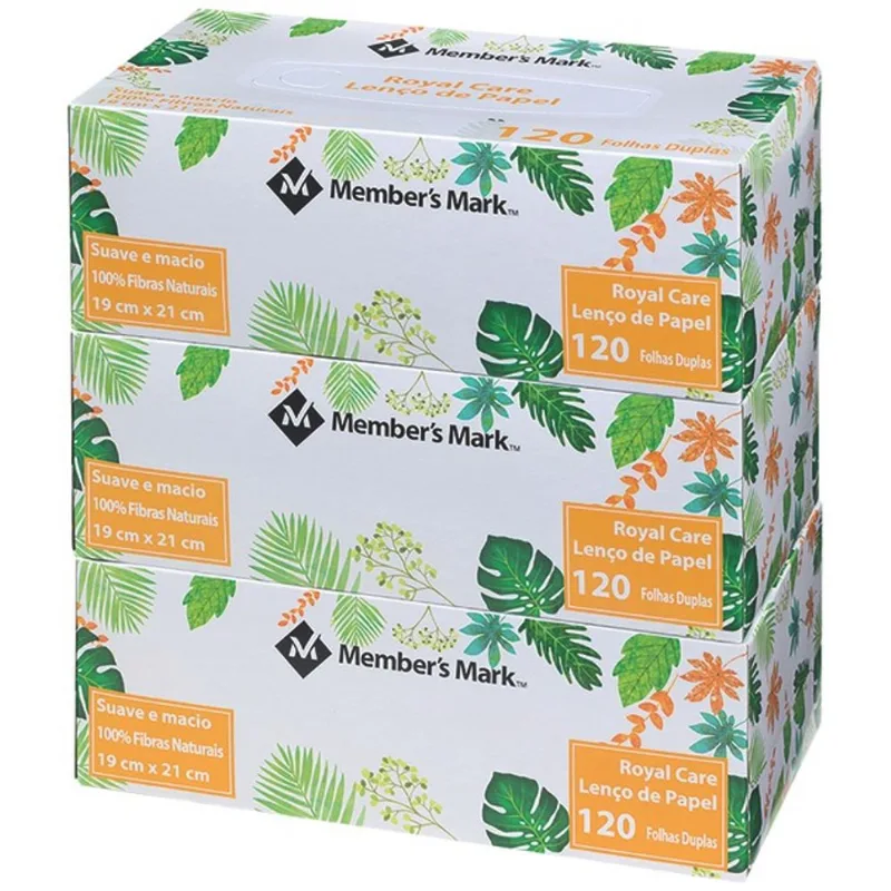 Lenço de Papel Member's Mark Pack com 3 Unidades 120 folhas cada