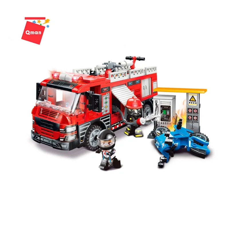 Bloco de montar qman - bombeiros ao resgate posto de combustivel