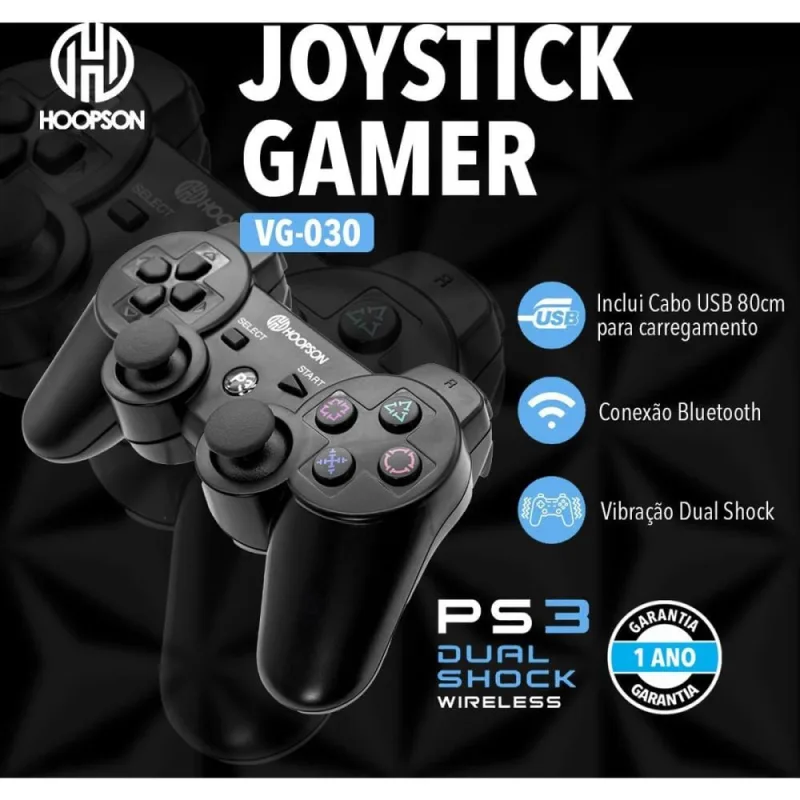 Controle para Jogo Dual SHOCK PS3 S/FIO Bluet. PT - Hoopson