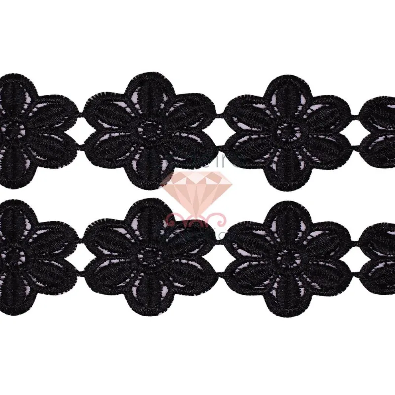 Renda Flor Guipir 40Mm Com 13 Metros 018 - Preto Fosco
