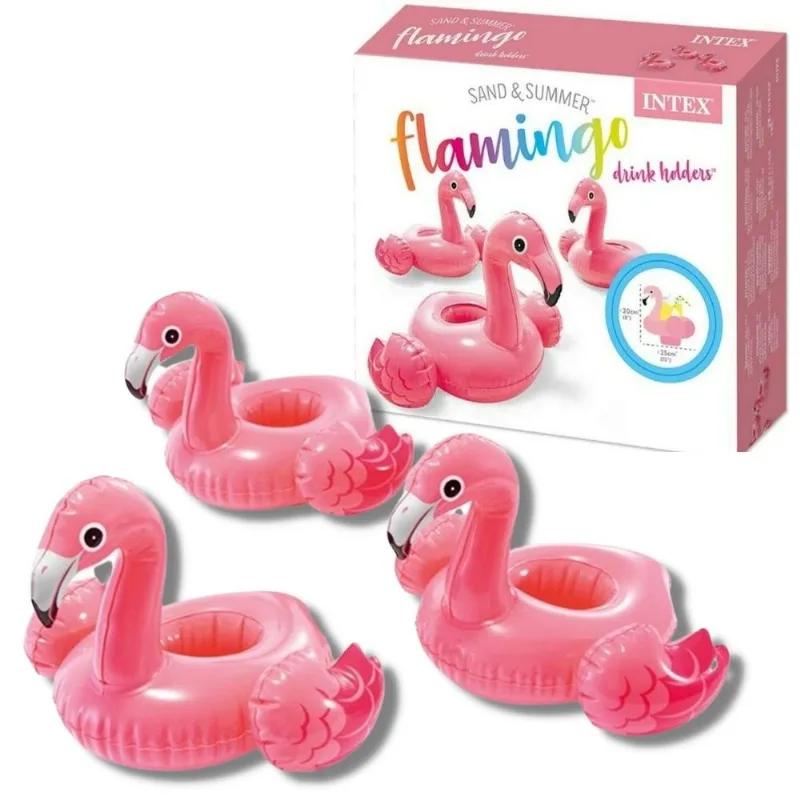 Porta Copos Inflável Flamingo - Kit 3 Boias Suportes - Intex