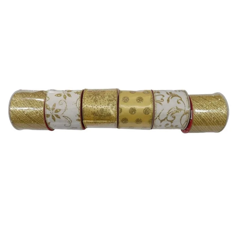 Fita Decorativa Natalina Aramada Festive ST Importações 270cm Dourada - Não Disponível - Artigos De Festa