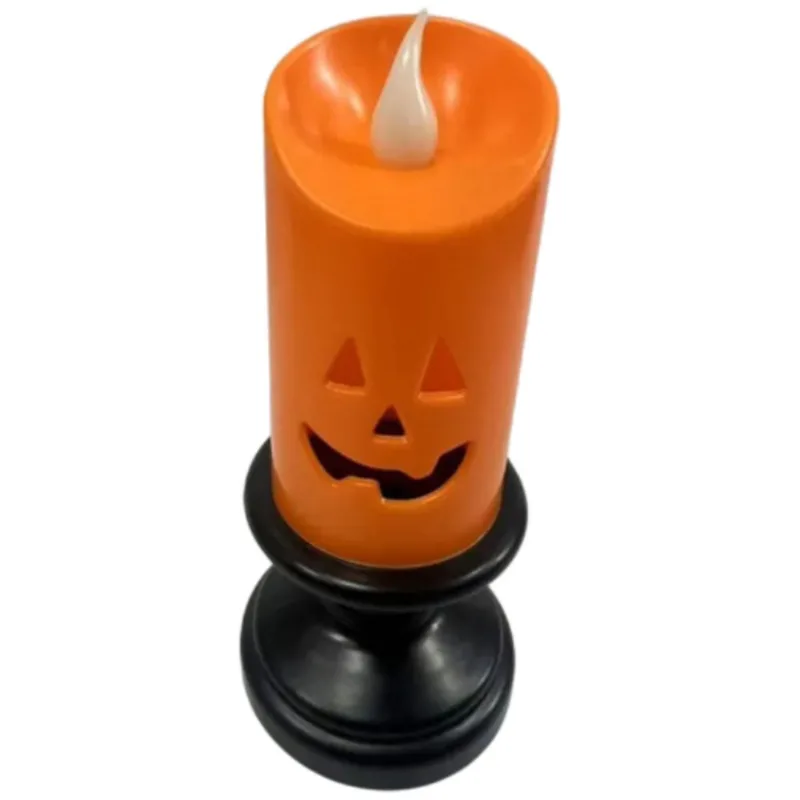 Vela Decorativa com LED Festive Castiçal Abóbora Halloween 13cm Poliestireno Laranja e Preto
