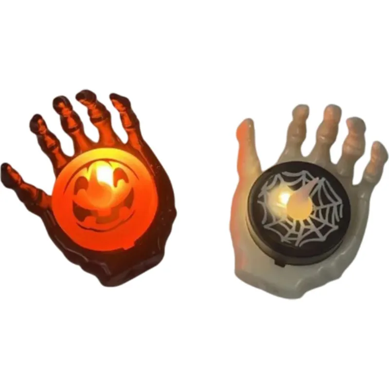 Vela Decorativa com LED Festive Mão Caveira Halloween PS e PVC Branco e Preto