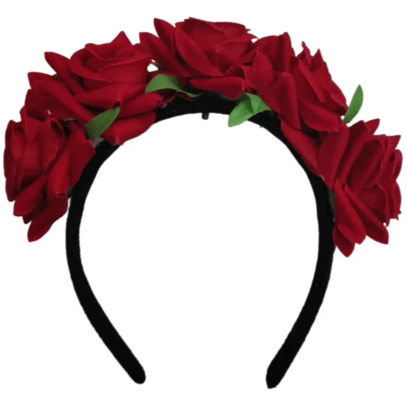 Arco de Rosas Festive Tiara de Flor Plástico e Poliéster Vermelha