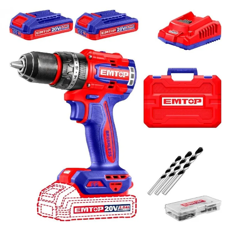 Furadeira E Parafusadeira Emtop - Até 66nm - Bateria 20v - 1/2 - Maleta E 2 Baterias - Ecidl20668-9