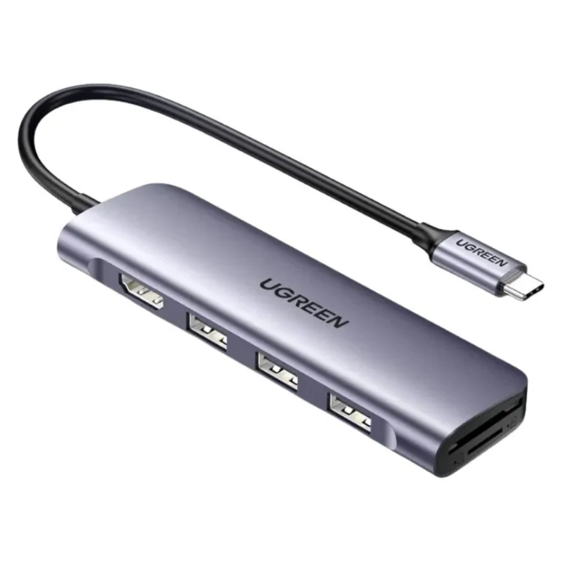 Adaptador USB-C Ugreen CM511 6 Portas HDMI USB Com Leitor SD E Micro SD (MP)