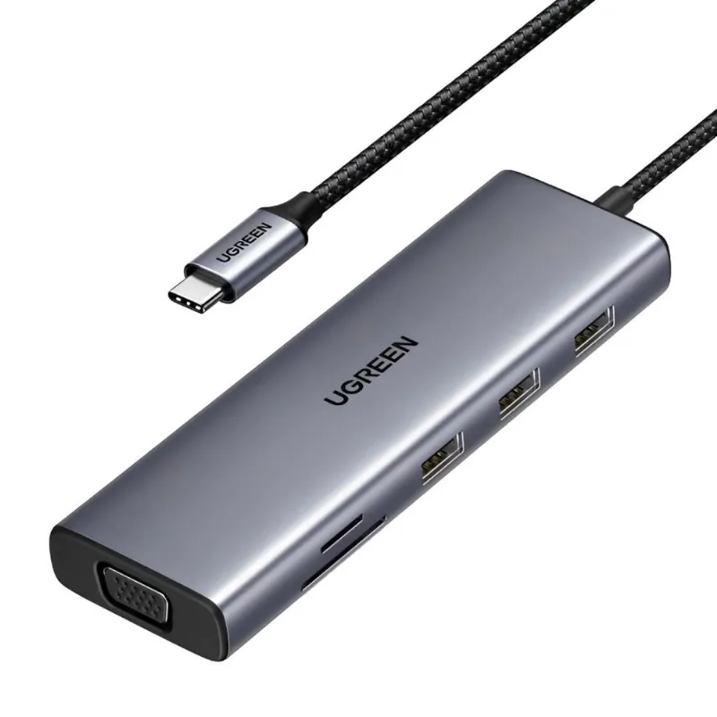 Hub USB-C 10 em 1 HDMI 4K VGA RJ45 SD/TF PD 100W Cinza UGREEN CM498