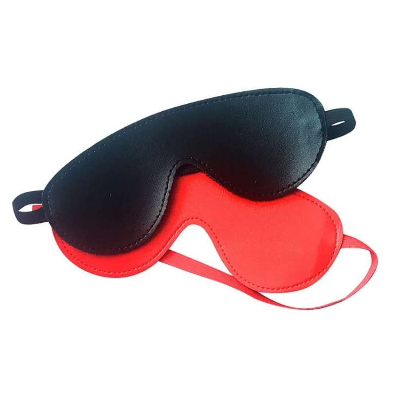 Venda Tapa Olhos Em Couro Preto Vermelho Máscara De Sedução Fantasia 19,5cm X 7cm