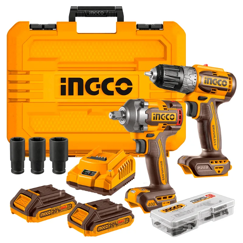 Parafusadeira e Furadeira + Chave de Impacto 1/2" à Bateria 20V Ingco CKLI20271-9 CKLI20271-9