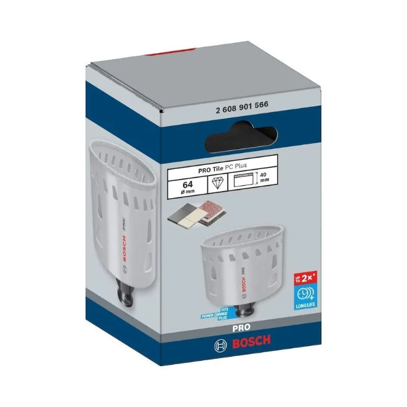 Serra Copo Pro Tile Power Change Plus 64MM com Revestimento de Diamante Inox Bosch