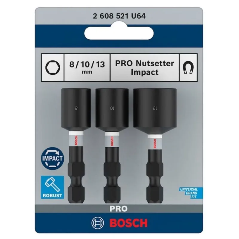 Jogo soquetes magnéticos pro impact 8, 10 e 13mm bosch