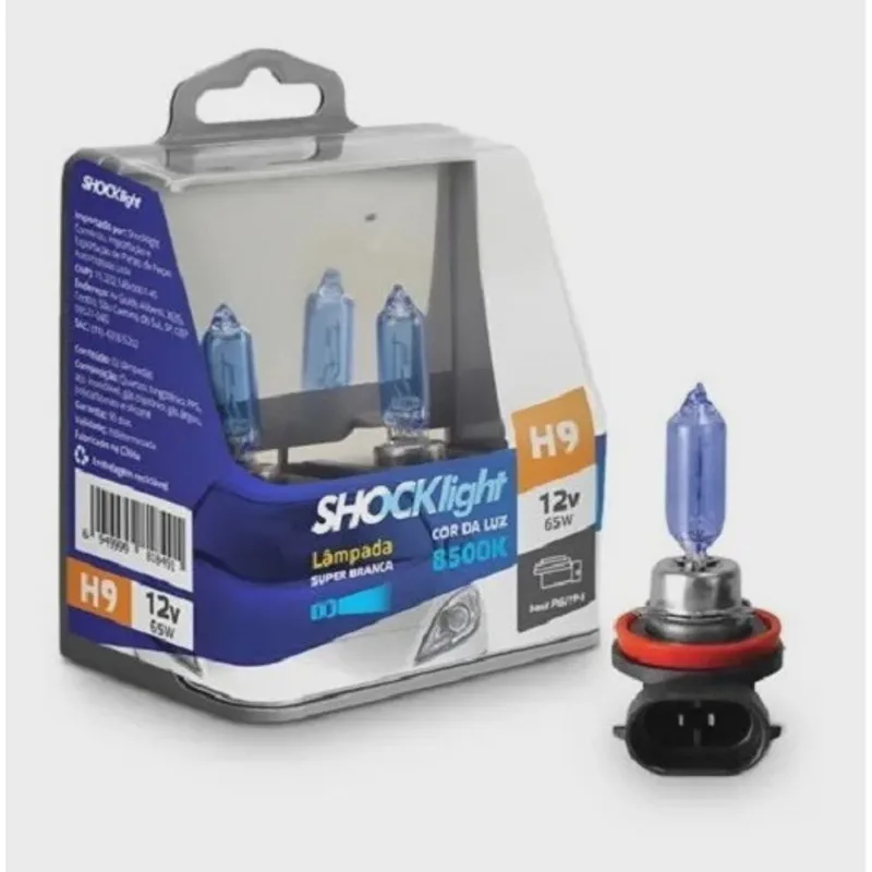 Par De Lâmpadas H9 Super Branca 8500k 12v 65w Efeito Xênon