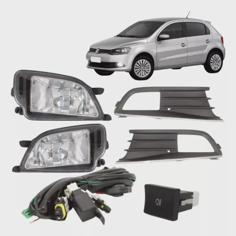 Kit Farol Milha Auxiliar Gol Voyage G6 Moldura Friso Cromado Botão Original