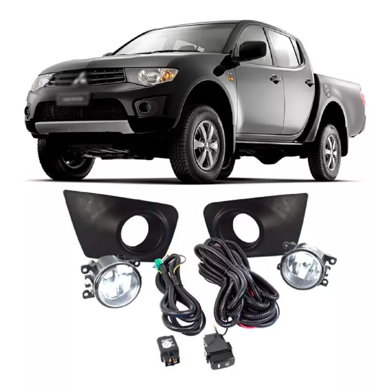 Kit Farol Auxiliar Milhas Triton L200 2011 até 2013 Moldura Preta