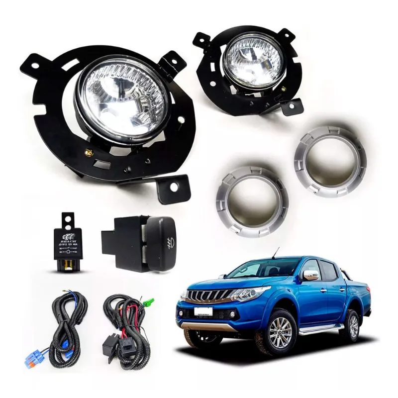 Kit Farois de Milha Aux L200 Triton 2005 até 2010 Moldura Cinza