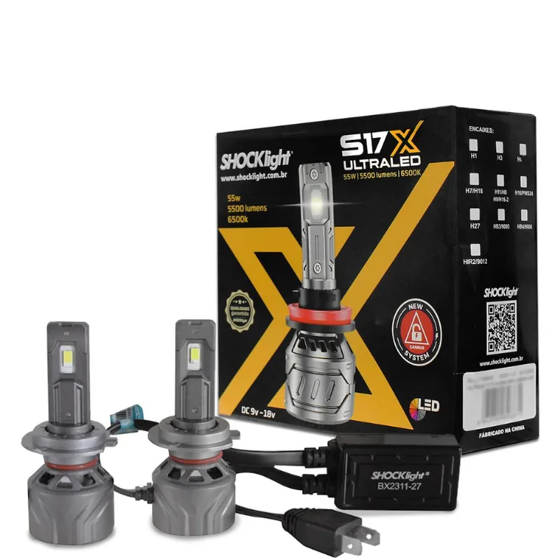 Kit Lâmpadas Ultra LED H7 S17x 6500k 5500 Lumens 55w CanBus