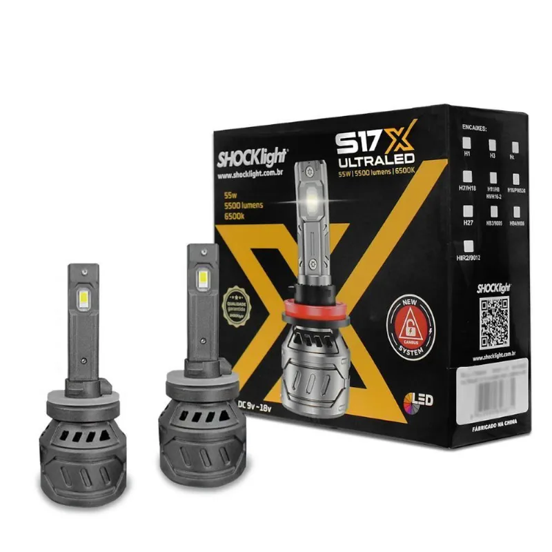 Kit Lâmpadas Ultra Led Hb3 9006 S17x 6500k 5500 Lumens 55w Canbus
