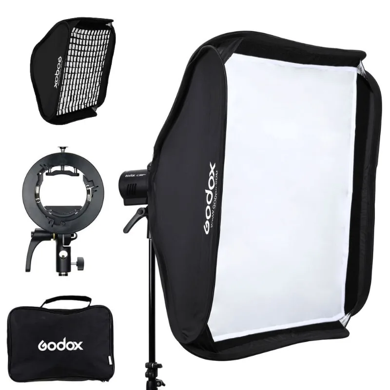 Kit Flash Speedlite Godox SGGV8080 com Suporte L e Softbox 80x80cm de Montagem Bowens