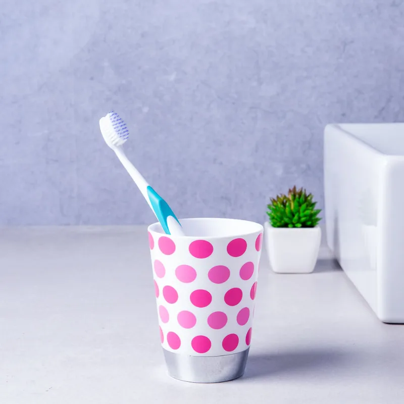 Porta escova de dentes Bolinhas branco e rosa Coisas e Coisinhas