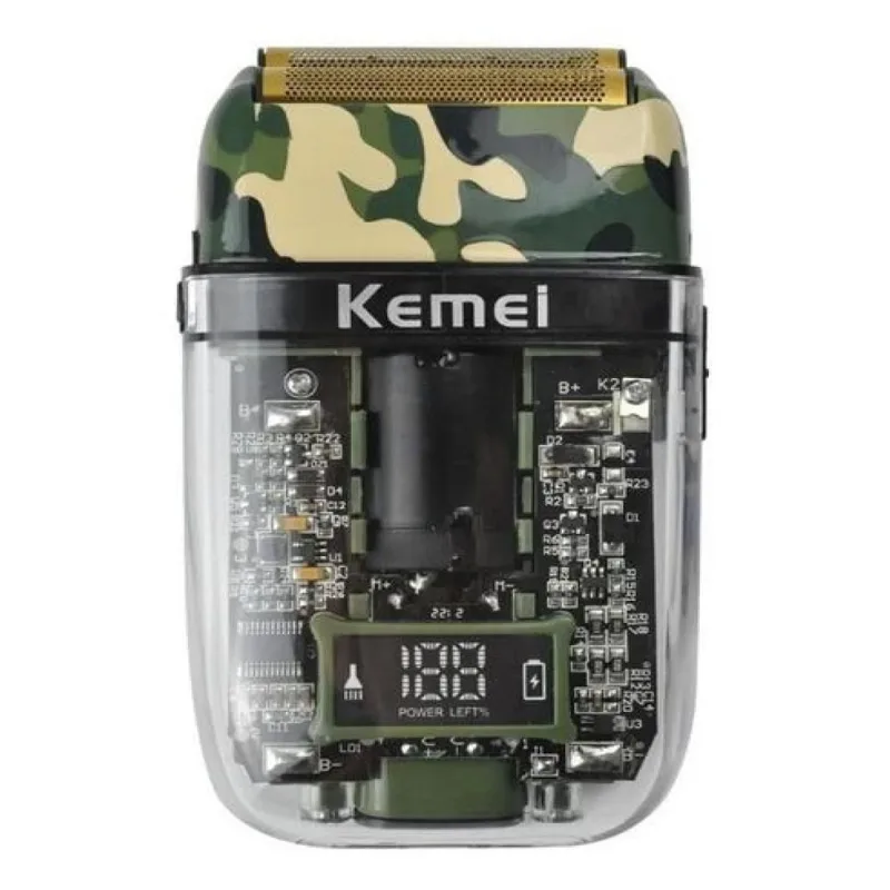 Barbeador Máquina Shaver Profissional Recarregável Camuflada+Transparente Kemei KM-TX7