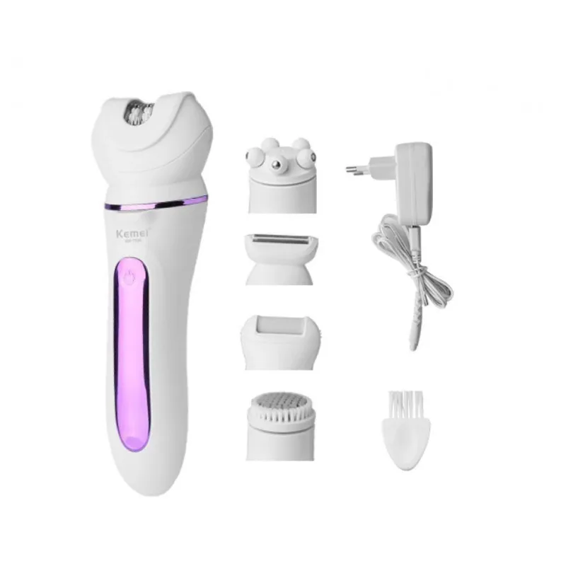 Depilador Elétrico Feminino 5em1 Kit Limpeza Da Pele Km-7936