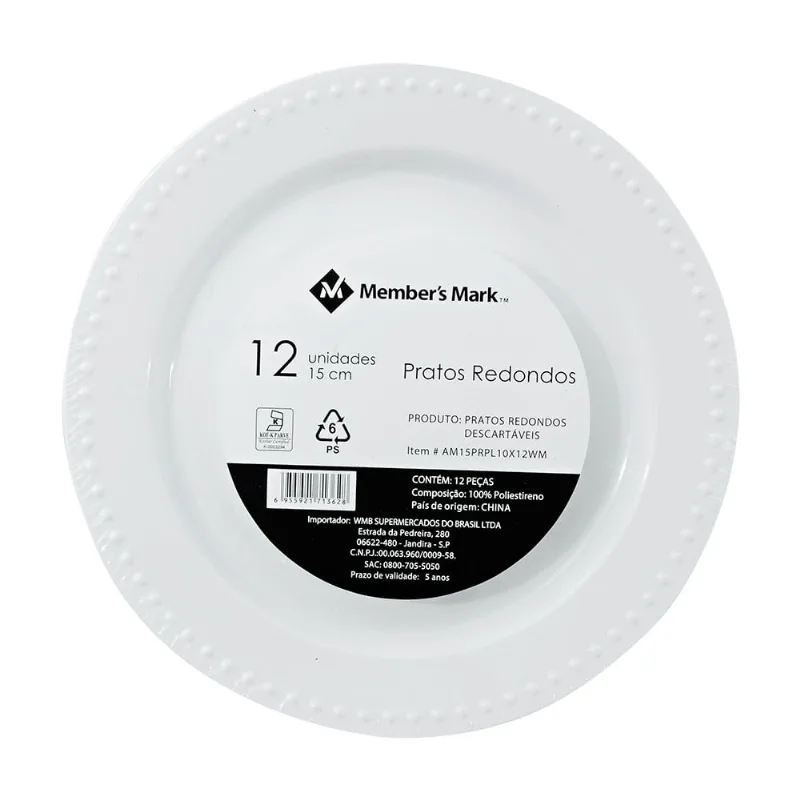 Prato Premium Member's Mark 15cm com 12 Unidades
