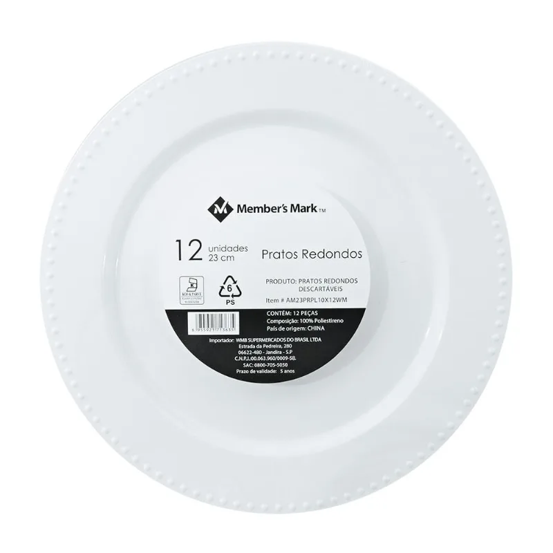 Prato Premium Member's Mark 23cm com 12 Unidades