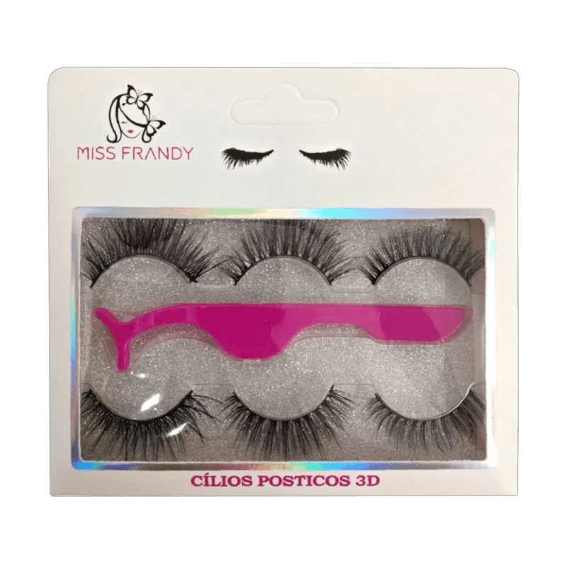 Kit Miss Frandy - Cílios Postiços com 3 Pares e Uma Pinça