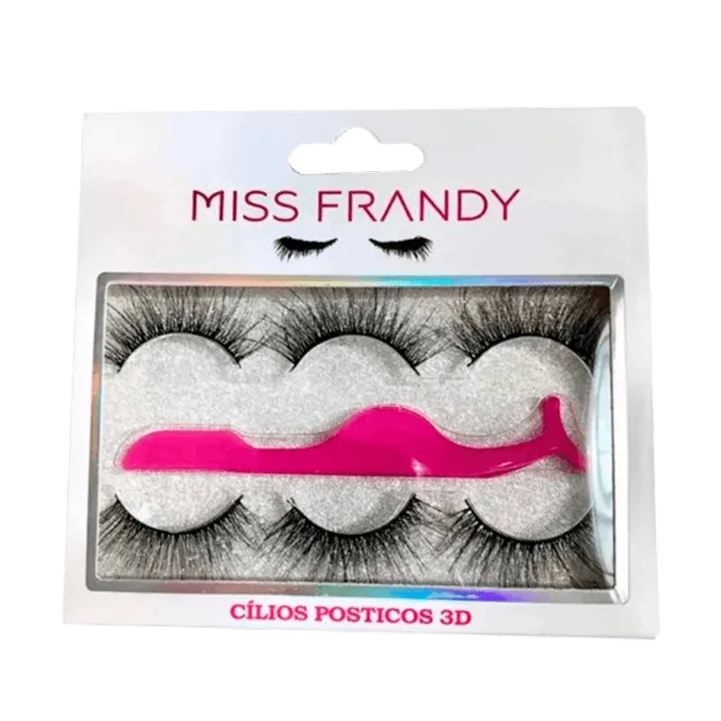 Kit Miss Frandy Cílios Postiços com 3 Pares e uma Pinça