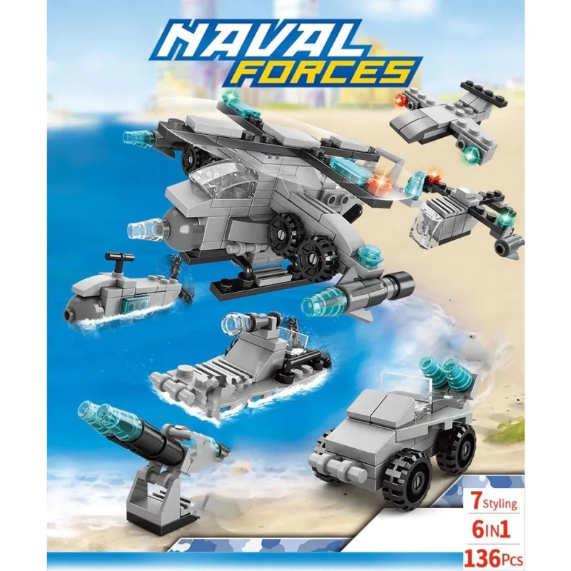 136 peças blocos de montar veículos da marinha / naval forces 6 em 1