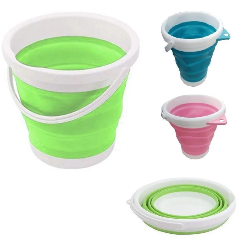 Balde Retrátil Sanfonado Dobravel Cesto Portátil Silicone 10L para Limpeza Azul Utibom
