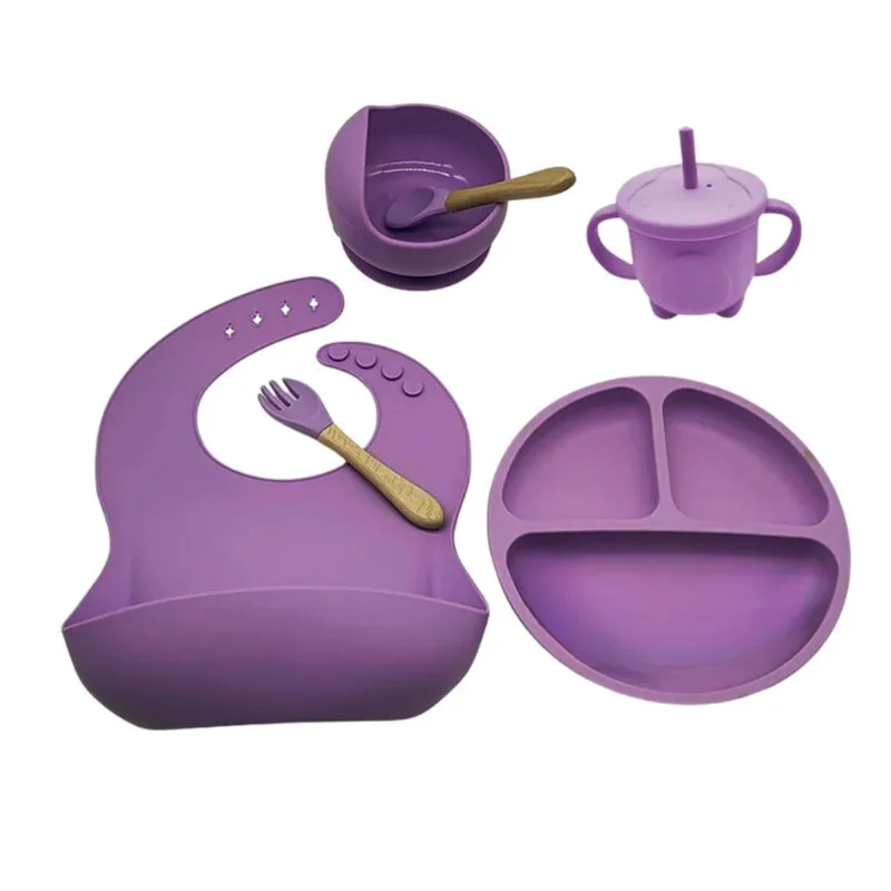 Kit 6 Louça De Silicone Para Crianças Infantil Com Ventosa Prato Copo Talheres De Bebê