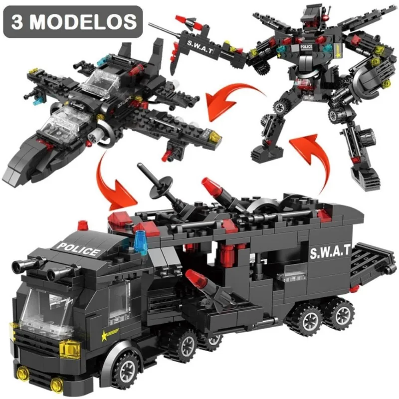 550 Peças Blocos Montar Polícia / Swat, Mega Caminhão, Mega