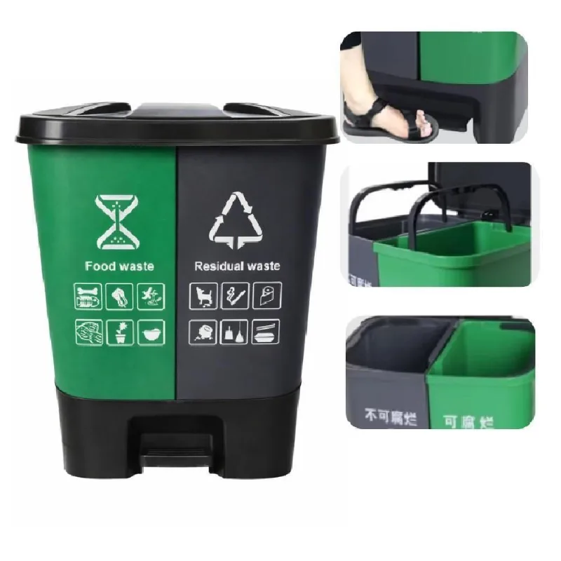 Lixeira Dupla Coleta Seletiva 16L Plástico com Pedal 2 Compartimentos Verde e Cinza