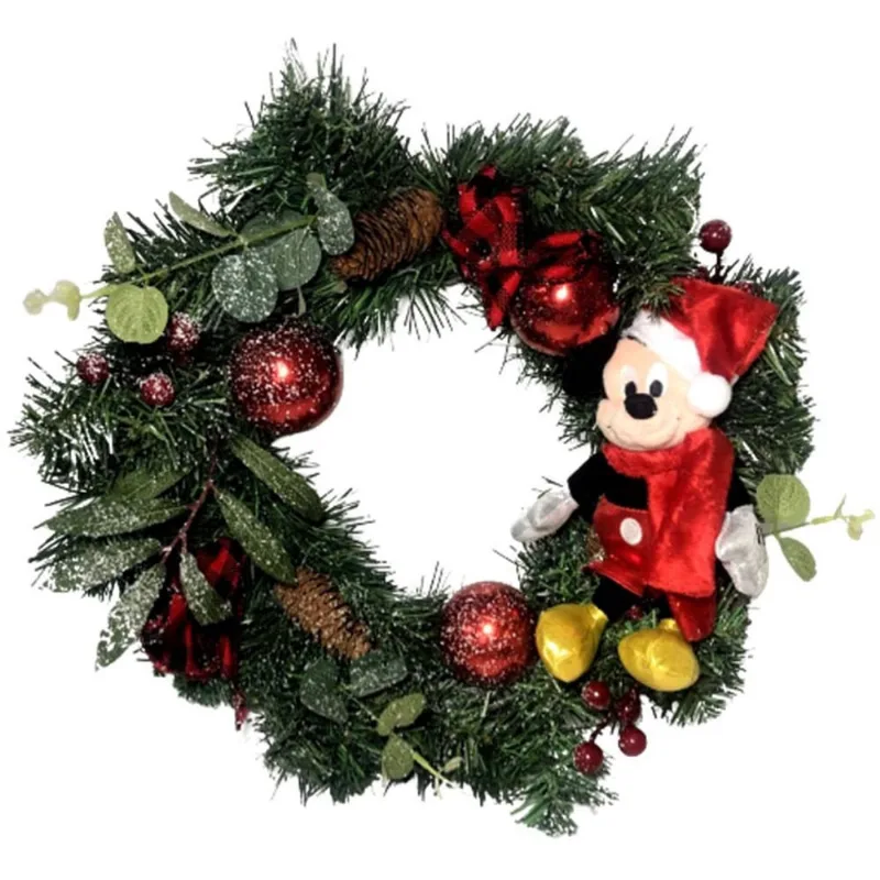 Enfeite De Porta Guirlanda Natalina Com Boneco De Pelúcia Pequeno Mickey Mouse Papai Noel - Decoração De Natal - Disney