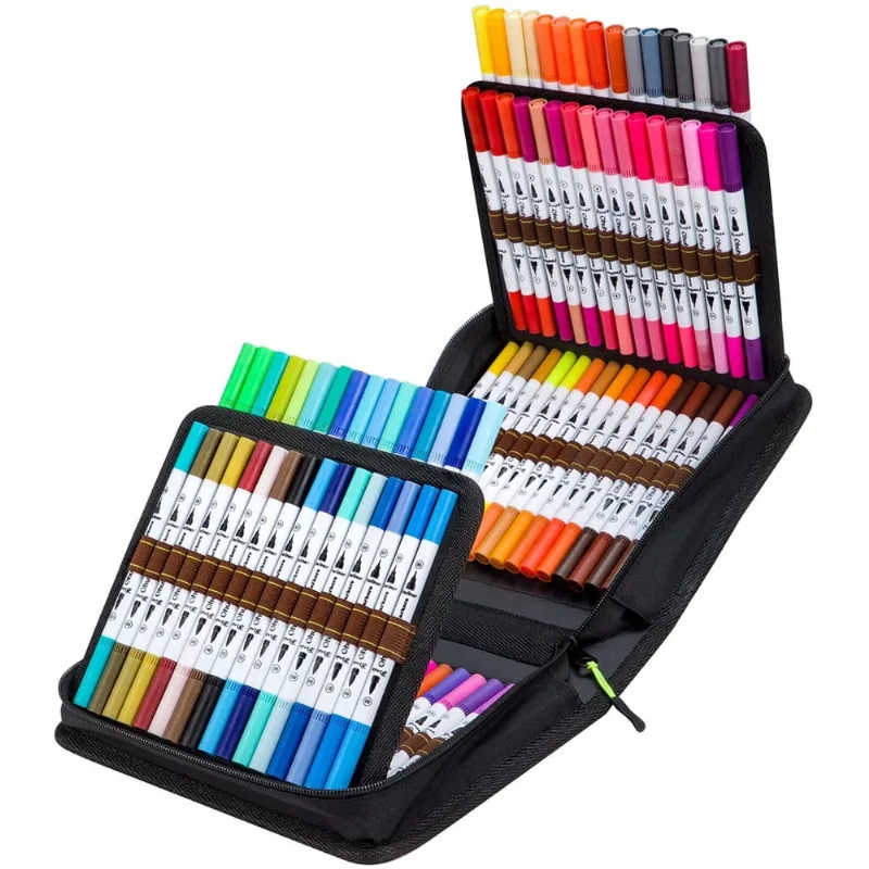 Conjunto de marcadores de arte de 100 cores, Ohuhu Dual Tips Coloring Brush Fineliner Color Marker Pens, Marcador baseado em água para desenho de caligrafia desenhando desenho de bala do dia dos pais