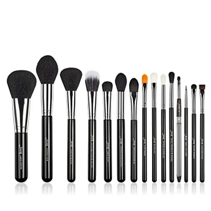 Jessup Pro Pincéis de Maquiagem 15 Pcs Pincel de Maquiagem Set Beleza Cosméticos Maquiagem Pó Fundação Sombra Delineador Mistura Lip Brush Tools (Preto / Prata) T092