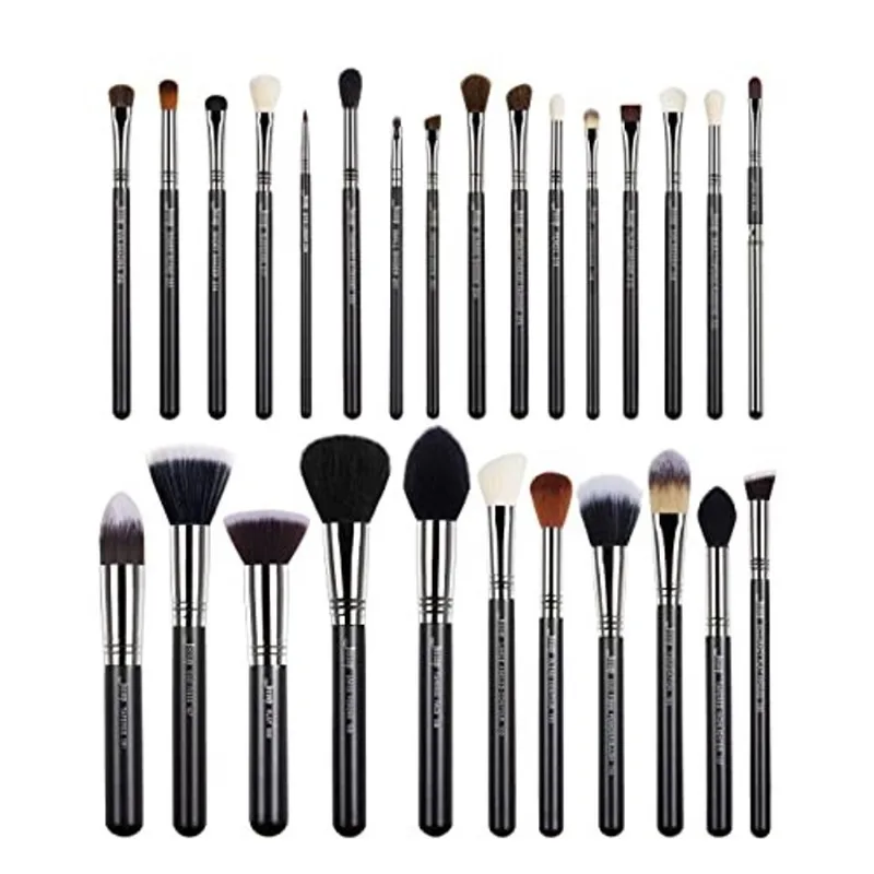 Jessup Pincéis de Maquiagem Conjunto Profissional 27 pcs Pincel Maquiagem Premium Fundação Sintética Contorno Pó Blush Marca-Sombra Corretivo Sobrancelha Rosto Maquiagem Pincéis Ferramentas Preto/Prat