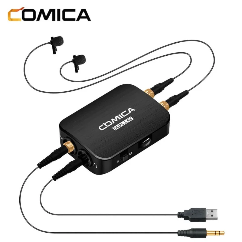 Microfone Lapela Duplo Profissional Comica Dual. Lav-D03 Condensador TRss 3.5mm para Câmeras e SmartPhones - Não Disponível - Instrumentos Musicais